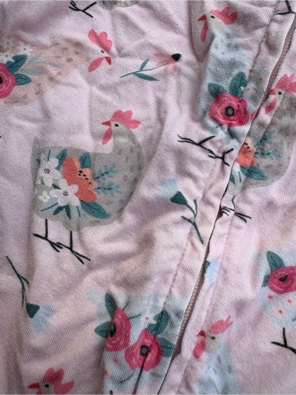 Caden Lane Pink Floral & Bird Zip Footed One-Piece